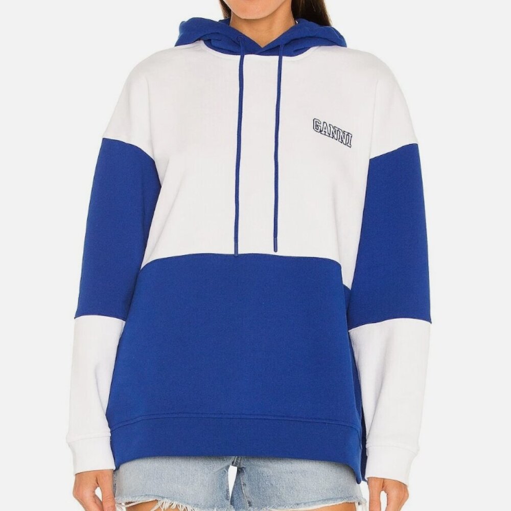 GANNI Isoli Sweatshirt Daphne Blue White Color block Size Large
